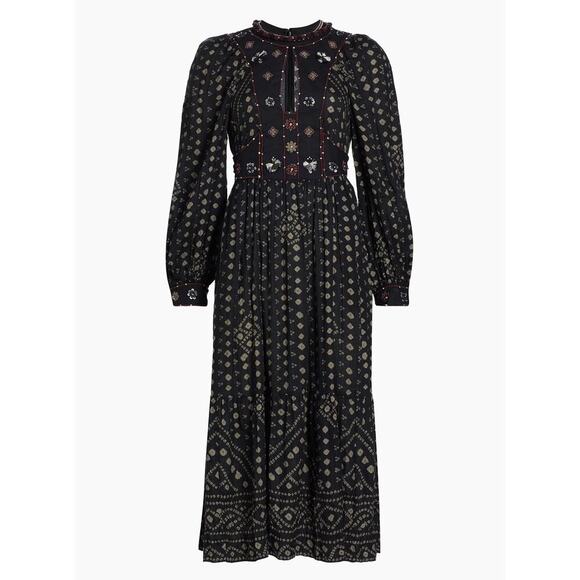 Sea New York Embroidered Maja Long Sleeve Dress Black Burgundy XS Boho Chic - Picture 2 of 11